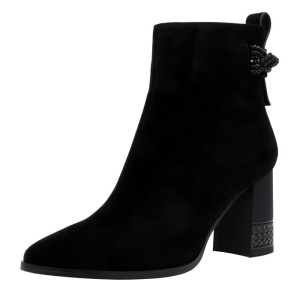 Botine dama Epica K3K350050-01-I-Negru elegant piele intoarsa cu toc negru