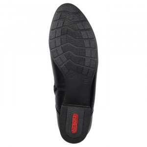 Botine dama Rieker 78655-00-Negru casual piele naturala imblanite cu toc negru