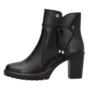 Botine dama Rieker Y2567-00-Negru casual piele naturala cu toc negru