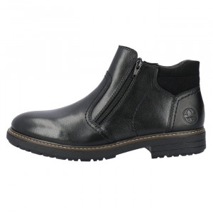 Cizme barbati, Rieker, 33151-00-Negru, casual, piele naturala, scurte, cu toc, negru