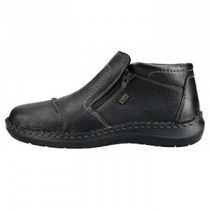 Ghete barbati, Rieker, 03072-00-Negru, casual, piele naturala, impermeabil, imblanite, cu talpa joasa, negru