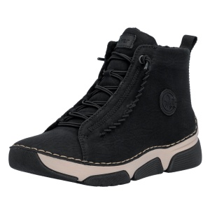 Ghete dama Rieker 45912-00-Negru casual piele ecologica imblanite cu talpa joasa negru