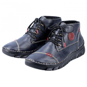 Ghete dama Rieker 55002-14-Albastru-Inchis casual piele ecologica imblanite cu talpa joasa albastru inchis