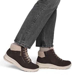 Ghete dama Rieker L7701-25-Maro casual piele intoarsa impermeabile imblanite cu talpa groasa maro