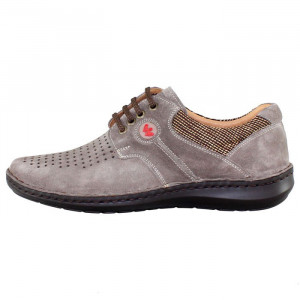 Pantofi barbati, Otter, OT9560-H1-I-Gri, casual, piele intoarsa, perforati, cu talpa joasa, gri