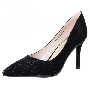 Pantofi dama Epica B01568-3603D-A827-01-F-Negru elegant textil cu toc negru