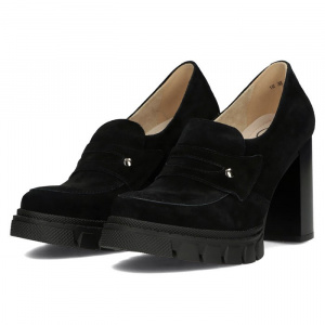 Pantofi dama Filippo DP4671-24-BK-Negru casual piele intoarsa cu toc negru