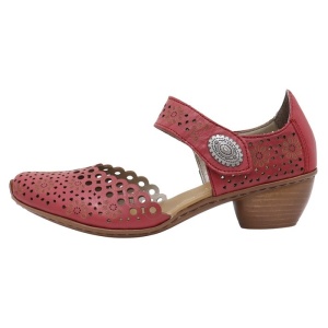 Pantofi dama, Rieker, 43753-33-Rosu, casual, piele naturala, perforati, cu toc, rosu