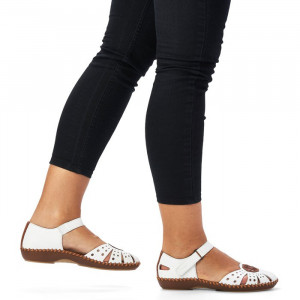Pantofi dama Rieker M1672-80-Alb casual piele naturala cu talpa joasa alb