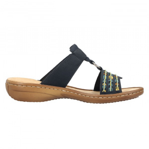 Papuci dama Rieker 60867-14-Albastru-Inchis casual piele ecologica cu talpa joasa albastru inchis