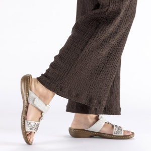 Papuci dama Rieker 608K2-40-Argintiu casual piele ecologica cu talpa joasa argintiu