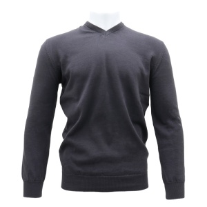 Pulover barbati, LN21EWT020-Gri, elegant, bumbac, regular fit, cu guler anchior, tricotat, gri