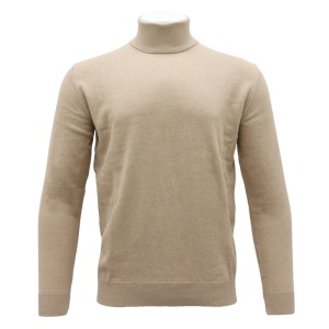 Pulover barbati, LN23EWT050-1-Bej, elegant, bumbac, regular fit, cu guler inalt, tricotat, bej