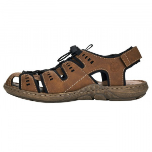 Sandale barbati, Rieker, 22021-24-Maro, casual, piele ecologica, cu talpa joasa, maro