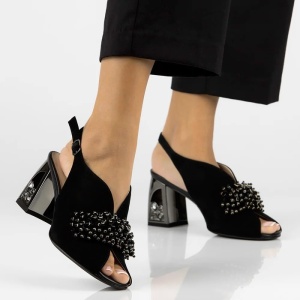 Sandale dama Filippo DS6180-24-BK-SU-Negru elegant piele intoarsa cu toc negru