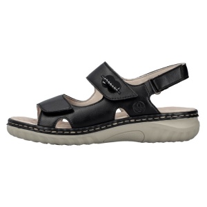 Sandale dama, Rieker, 60462-00-Negru, casual, piele naturala, cu talpa joasa, negru