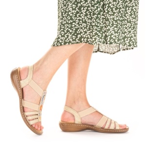 Sandale dama Rieker 60808-60-Bej casual sintetic cu talpa joasa bej