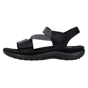 Sandale dama, Rieker, 64870-00-Negru, casual, piele ecologica, cu talpa joasa, negru