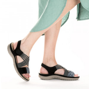 Sandale dama Rieker 64889-00-Negru casual piele ecologica cu talpa joasa negru