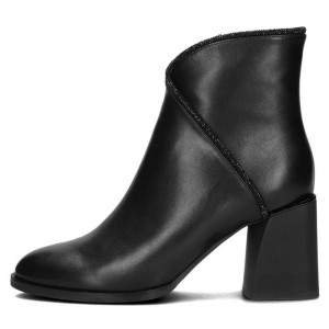 Botine dama, Filippo, DBT4875-23-BK-Negru, elegant, piele ecologica, cu toc, negru