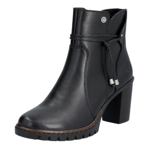 Botine dama Rieker Y2567-00-Negru casual piele naturala cu toc negru