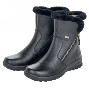Cizme dama Rieker Z7181-00-Negru casual piele naturala impermeabil scurte cu talpa joasa negru