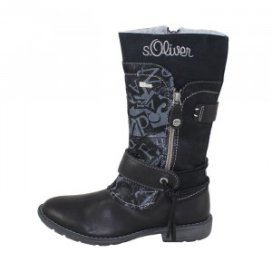 Cizme dama s.Oliver 5-56601-27-098-Negru casual piele ecologica impermeabil lungi cu toc negru