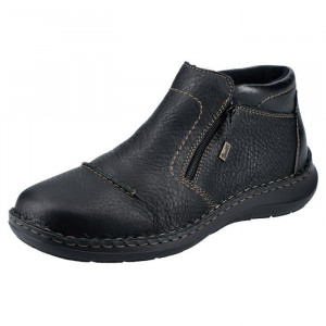 Ghete barbati Rieker 03072-00-Negru casual piele naturala impermeabil imblanite cu talpa joasa negru