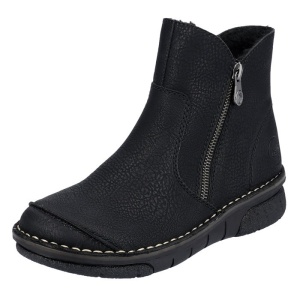 Ghete dama Rieker 73357-00-Negru casual piele ecologica imblanite cu talpa joasa negru