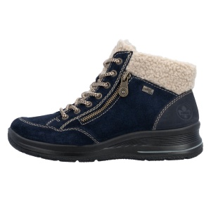 Ghete dama, Rieker, L7701-14-Albastru, casual, piele intoarsa, impermeabile, imblanite, cu talpa groasa, albastru