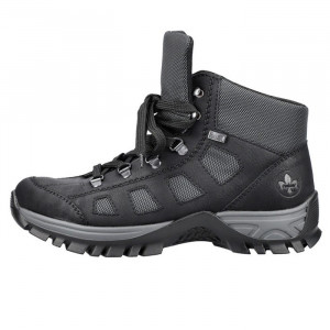 Ghete dama Rieker M9844-00-Negru sport piele ecologica impermeabil imblanite cu talpa joasa negru