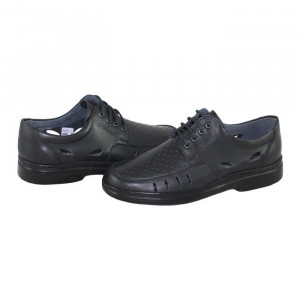 Pantofi barbati, Nicolis, 72564-Negru, casual, piele naturala, perforati, cu talpa joasa, negru