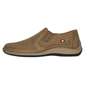 Pantofi barbati, Rieker, 05297-64-Bej, casual, piele naturala, perforati, cu talpa joasa, bej