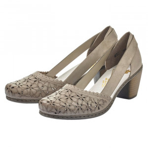 Pantofi dama Rieker 40986-64-Bej casual piele naturala cu toc bej