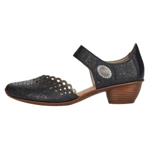 Pantofi dama, Rieker, 43753-00-Negru, casual, piele naturala, perforati, cu toc, negru