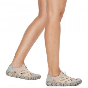 Pantofi dama Rieker L0358-60-Bej casual piele naturala cu talpa joasa bej