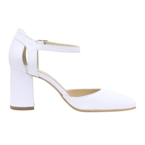 Pantofi dama S1207-Alb elegant piele naturala cu toc alb