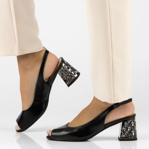 Sandale dama Filippo DS6181-24-BK-Negru elegant piele naturala cu toc negru