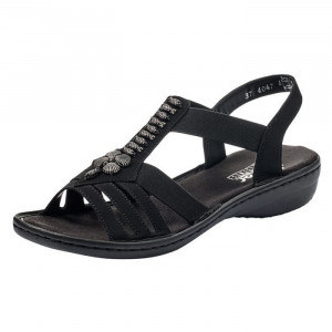 Sandale dama Rieker 60806-00-Negru casual piele ecologica cu talpa joasa negru