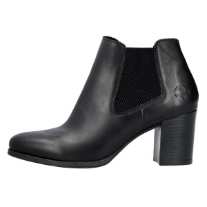Botine dama, Rieker, 50194-00-Negru, casual, piele naturala, cu toc, negru