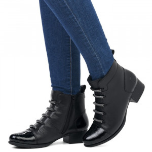 Botine dama Rieker 78655-00-Negru casual piele naturala imblanite cu toc negru