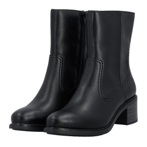 Cizme dama Rieker 74170-00-Negru casual piele ecologica scurte cu toc negru