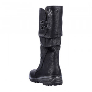 Cizme dama Rieker Z7072-00-Negru casual piele ecologica impermeabil lungi cu talpa joasa negru