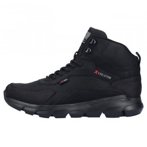 Ghete barbati, Rieker, 07860-00-Negru, sport, piele naturala, impermeabil, cu talpa joasa, negru