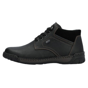 Ghete barbati, Rieker, B0309-00-Negru, casual, piele naturala, impermeabil, imblanite, cu talpa joasa, negru