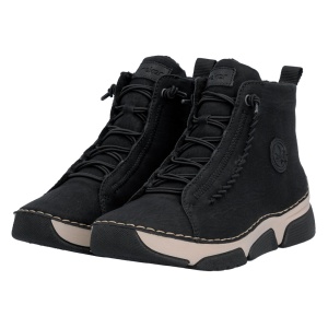 Ghete dama Rieker 45912-00-Negru casual piele ecologica imblanite cu talpa joasa negru