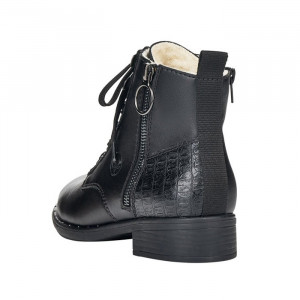 Ghete dama Rieker 77814-01-Negru casual piele naturala imblanite cu toc negru