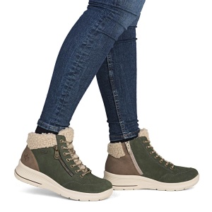Ghete dama Rieker L7701-54-Verde casual piele intoarsa impermeabile imblanite cu talpa groasa verde
