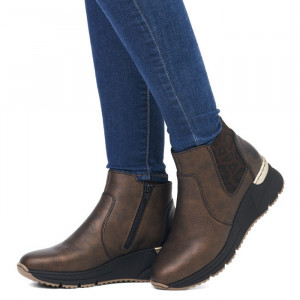 Ghete dama Rieker N6355-90-Maro casual piele naturala cu platforma maro