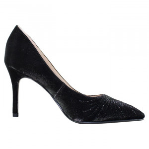 Pantofi dama Epica B01568-3603D-A827-01-F-Negru elegant textil cu toc negru